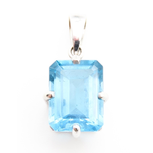 162 - Emerald Cut Blue Topaz Pendant Set in 9 Carat White Gold 2cm Drop Further Set on 9 Carat White Gold ... 