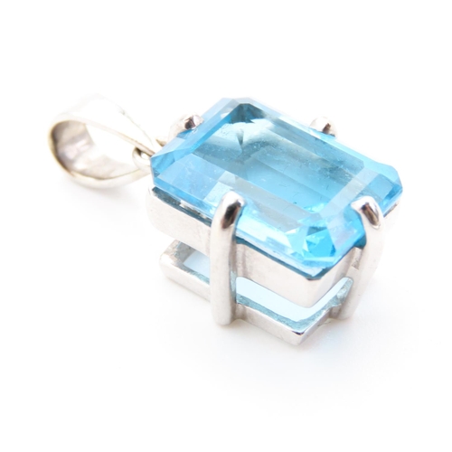 162 - Emerald Cut Blue Topaz Pendant Set in 9 Carat White Gold 2cm Drop Further Set on 9 Carat White Gold ... 