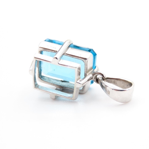 162 - Emerald Cut Blue Topaz Pendant Set in 9 Carat White Gold 2cm Drop Further Set on 9 Carat White Gold ... 