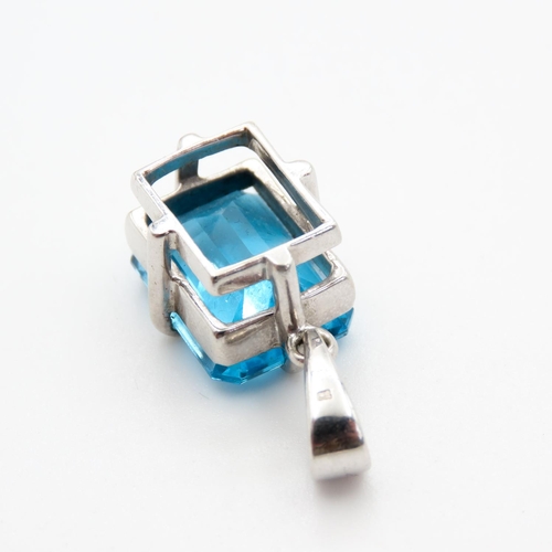 162 - Emerald Cut Blue Topaz Pendant Set in 9 Carat White Gold 2cm Drop Further Set on 9 Carat White Gold ... 