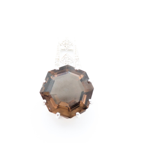 163 - Smoky Quartz Octagon Pendant Set in 9 Carat White Gold 2.5cm High  Further Set on 9 Carat White Gold... 