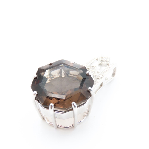 163 - Smoky Quartz Octagon Pendant Set in 9 Carat White Gold 2.5cm High  Further Set on 9 Carat White Gold... 