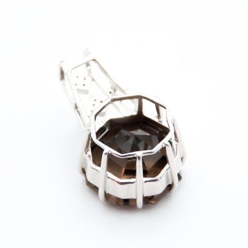 163 - Smoky Quartz Octagon Pendant Set in 9 Carat White Gold 2.5cm High  Further Set on 9 Carat White Gold... 