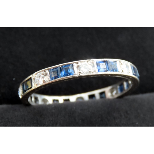 164 - Sapphire and Diamond Set Full Eternity Ring Mounted in Platinum Ring Size X