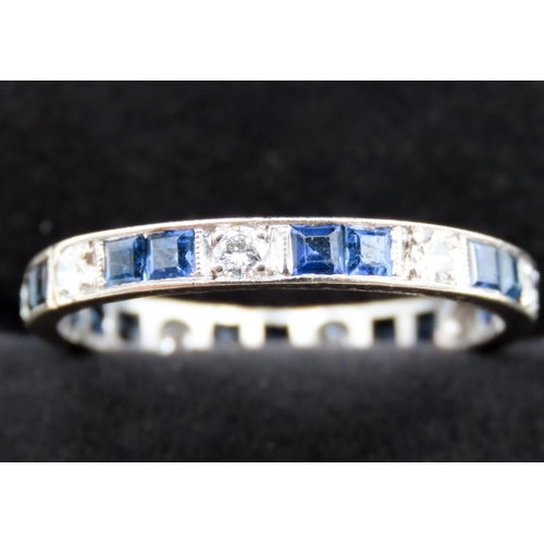 164 - Sapphire and Diamond Set Full Eternity Ring Mounted in Platinum Ring Size X