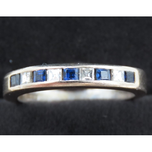 166 - Nine Stone Square Cut Sapphire and Diamond Half Eternity Ring Mounted in 18 Carat White Gold Ring Si... 