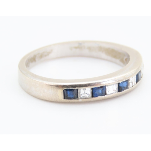 166 - Nine Stone Square Cut Sapphire and Diamond Half Eternity Ring Mounted in 18 Carat White Gold Ring Si... 