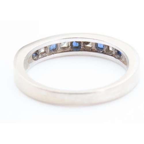 166 - Nine Stone Square Cut Sapphire and Diamond Half Eternity Ring Mounted in 18 Carat White Gold Ring Si... 