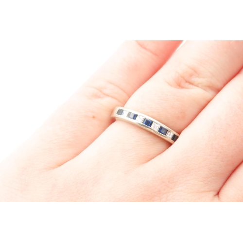 166 - Nine Stone Square Cut Sapphire and Diamond Half Eternity Ring Mounted in 18 Carat White Gold Ring Si... 