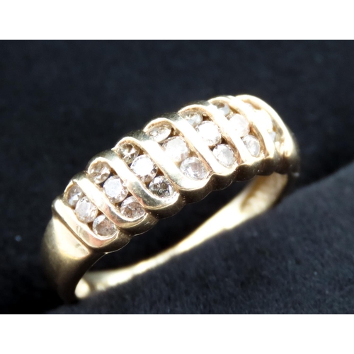 168 - Three Row Diamond Ring Channel Setting Mounted in 9 carat Yellow Gold Ring Size M and a Half