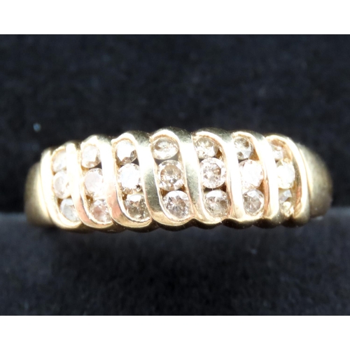 168 - Three Row Diamond Ring Channel Setting Mounted in 9 carat Yellow Gold Ring Size M and a Half