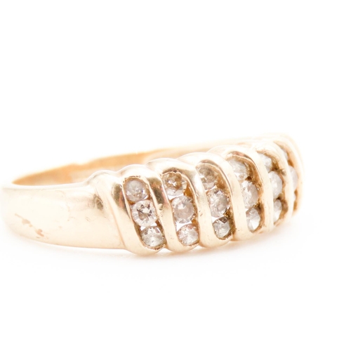 168 - Three Row Diamond Ring Channel Setting Mounted in 9 carat Yellow Gold Ring Size M and a Half