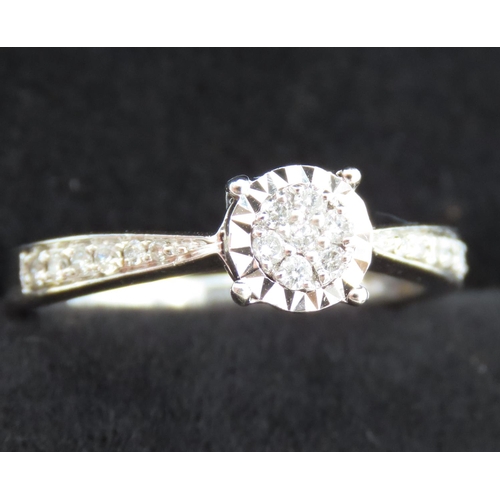 171 - Ladies Diamond Cluster Ring Diamond Cut Setting Mounted in 9 Carat White Gold Further Diamonds Set t... 