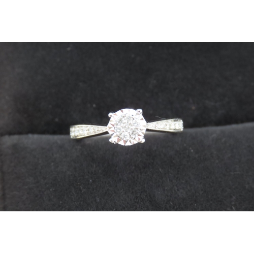 171 - Ladies Diamond Cluster Ring Diamond Cut Setting Mounted in 9 Carat White Gold Further Diamonds Set t... 