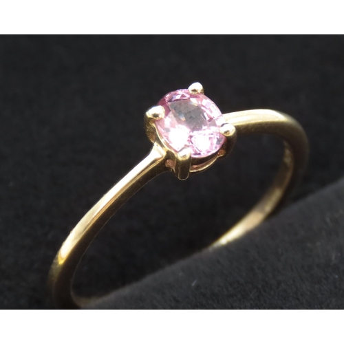 173 - Four Claw Set Pink Sapphire Solitaire Mounted in 9 Carat Yellow Gold Ring Size L and a Half