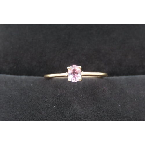 173 - Four Claw Set Pink Sapphire Solitaire Mounted in 9 Carat Yellow Gold Ring Size L and a Half