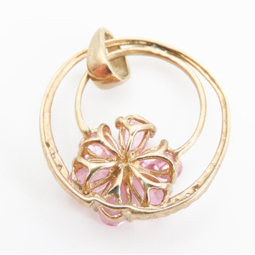 176 - Pink Tourmaline Flower Form Pendant Set in 9 Carat Yellow Gold 2cm Diameter