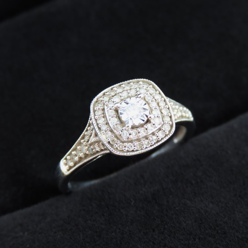 178 - Ladies Diamond Ring with Double Halo Set Diamonds and further Diamond Set to Shoulders Mounted in 9 ... 