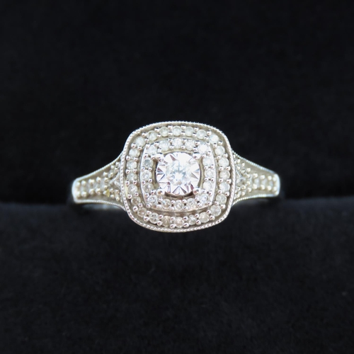 178 - Ladies Diamond Ring with Double Halo Set Diamonds and further Diamond Set to Shoulders Mounted in 9 ... 