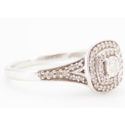 178 - Ladies Diamond Ring with Double Halo Set Diamonds and further Diamond Set to Shoulders Mounted in 9 ... 