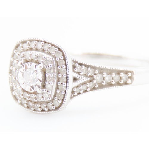 178 - Ladies Diamond Ring with Double Halo Set Diamonds and further Diamond Set to Shoulders Mounted in 9 ... 