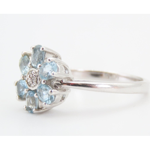 179 - Aquamarine Set Daisy Motif Ring Mounted in 9 Carat White Gold with Diamond Inset to Centre Ring Size... 