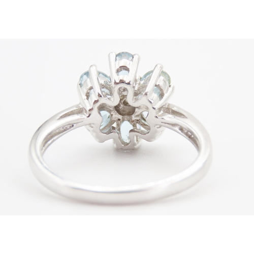 179 - Aquamarine Set Daisy Motif Ring Mounted in 9 Carat White Gold with Diamond Inset to Centre Ring Size... 