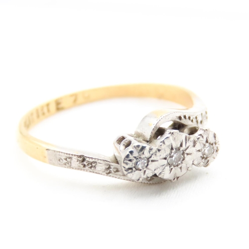 18 - Ladies Three Stone Diamond Ring Set in Platinum Mounted on 18 Carat Yellow Gold with Diamond Cut Des... 