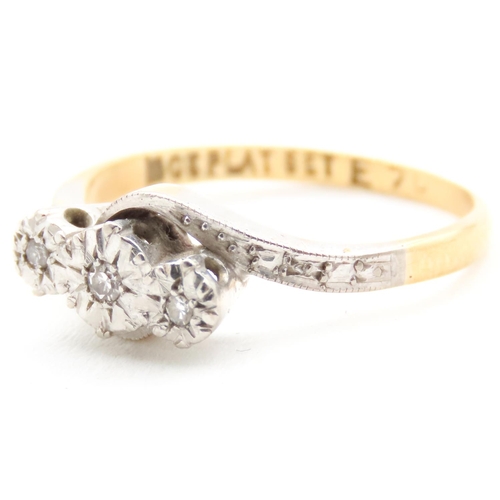 18 - Ladies Three Stone Diamond Ring Set in Platinum Mounted on 18 Carat Yellow Gold with Diamond Cut Des... 