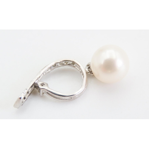 180 - Pearl and Diamond Set Pendant Mounted in 9 Carat White Gold 2.5cm Drop  Further Set on 9 Carat White... 