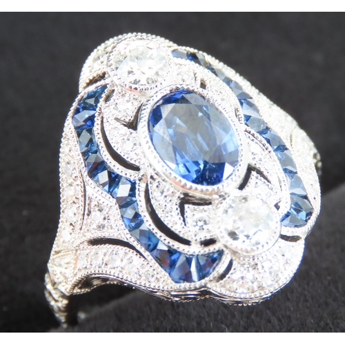 184 - Sapphire and Diamond Set Ladies Ring Mounted in Platinum Ring Size N and a Half Total Diamond Carat ... 