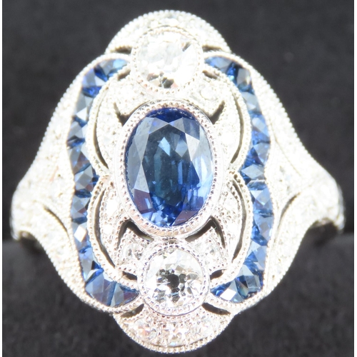 184 - Sapphire and Diamond Set Ladies Ring Mounted in Platinum Ring Size N and a Half Total Diamond Carat ... 