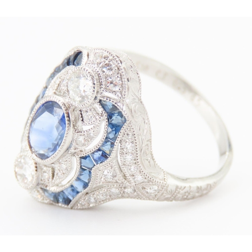 184 - Sapphire and Diamond Set Ladies Ring Mounted in Platinum Ring Size N and a Half Total Diamond Carat ... 