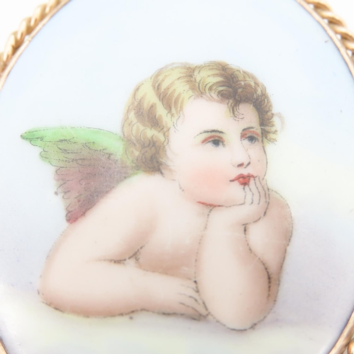 185 - Finely Painted Porcelain Panel Brooch Mounted in 9 Carat Yellow Gold 5cm High