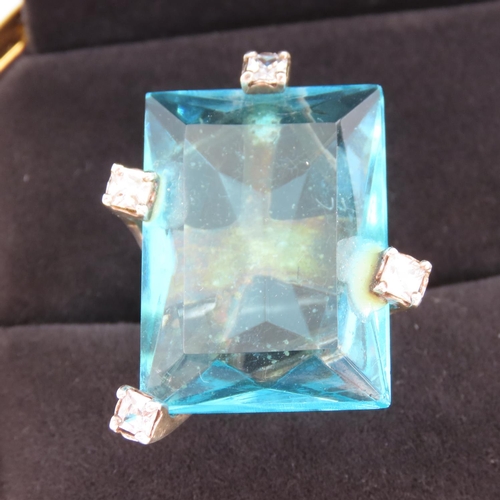 186 - Blue Topaz and Diamond Statement Ring Set in Silver Ring Size M