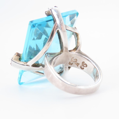 186 - Blue Topaz and Diamond Statement Ring Set in Silver Ring Size M