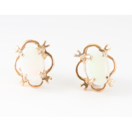 190 - Pair of Opal Set Ladies 9 Carat Yellow Gold Earrings