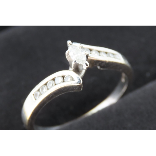 192 - 14 Carat White Gold Diamond Solitaire Ring Size U Centre Diamond Marquise Cut Further Diamond Insets... 