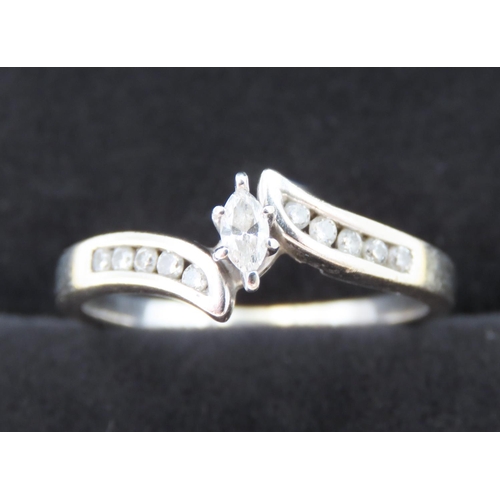 192 - 14 Carat White Gold Diamond Solitaire Ring Size U Centre Diamond Marquise Cut Further Diamond Insets... 