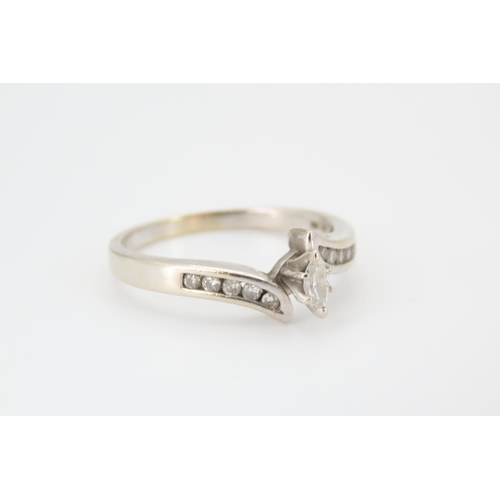 192 - 14 Carat White Gold Diamond Solitaire Ring Size U Centre Diamond Marquise Cut Further Diamond Insets... 