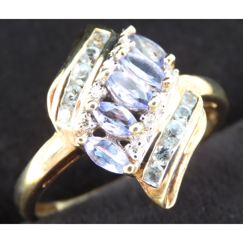 194 - Tanzanite Aquamarine and Diamond Set Cluster Ring Mounted on 18 Carat Yellow Gold Band Ring Size S a... 