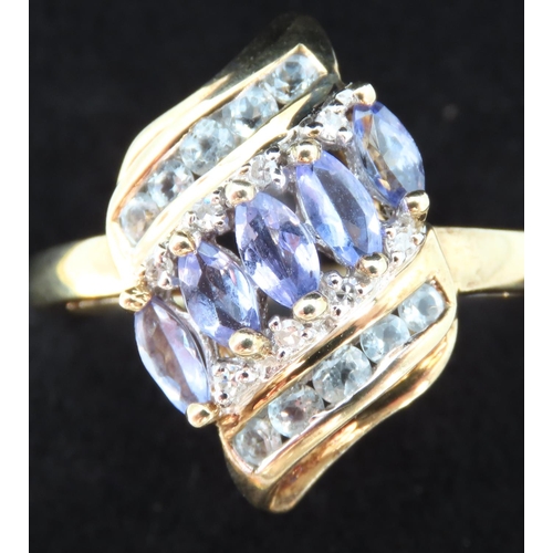 194 - Tanzanite Aquamarine and Diamond Set Cluster Ring Mounted on 18 Carat Yellow Gold Band Ring Size S a... 