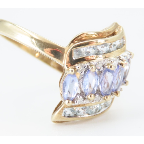 194 - Tanzanite Aquamarine and Diamond Set Cluster Ring Mounted on 18 Carat Yellow Gold Band Ring Size S a... 