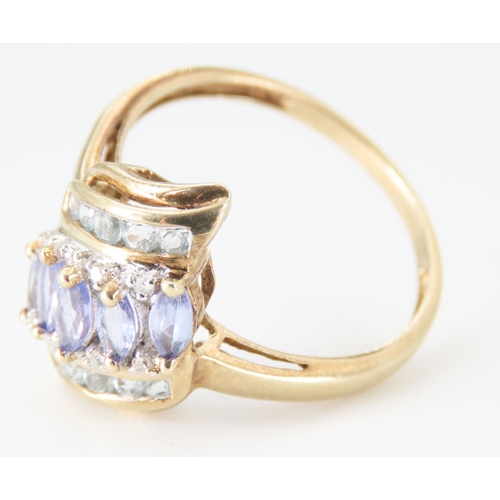 194 - Tanzanite Aquamarine and Diamond Set Cluster Ring Mounted on 18 Carat Yellow Gold Band Ring Size S a... 