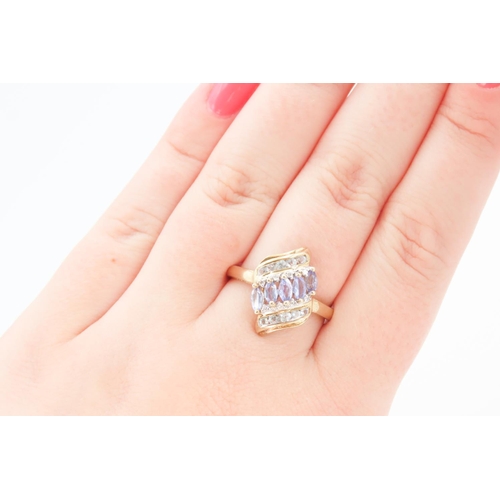 194 - Tanzanite Aquamarine and Diamond Set Cluster Ring Mounted on 18 Carat Yellow Gold Band Ring Size S a... 