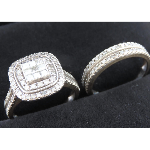 Diamond Set Engagement and Wedding Band Set in 18 Carat White Gold Ring Size K