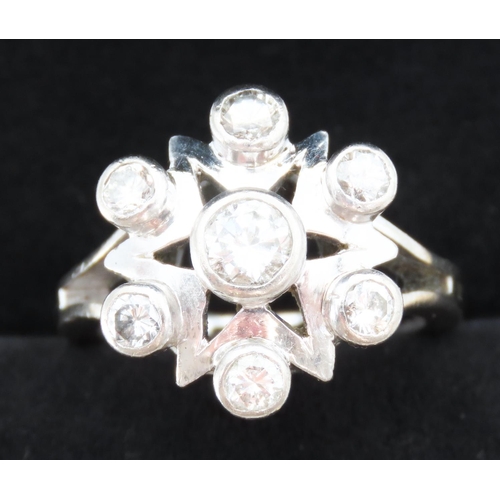 198 - Five Stone Diamond Set Cluster Ring Mounted on 18 Carat White Gold Size M Total Diamond Carat Weight... 