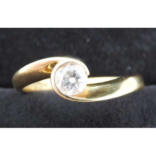 205 - Half Bezel Set Round Brilliant Cut Diamond Solitaire Ring Mounted on 18 Carat Yellow Gold Total Diam... 