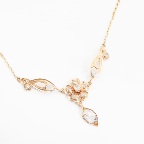 206 - Rose Cut Diamond Set Floral Motif Ladies Necklace Mounted on 18 Carat Yellow Gold 40cm Long