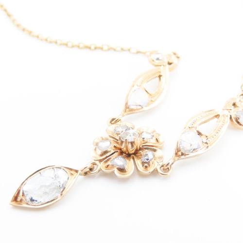 206 - Rose Cut Diamond Set Floral Motif Ladies Necklace Mounted on 18 Carat Yellow Gold 40cm Long